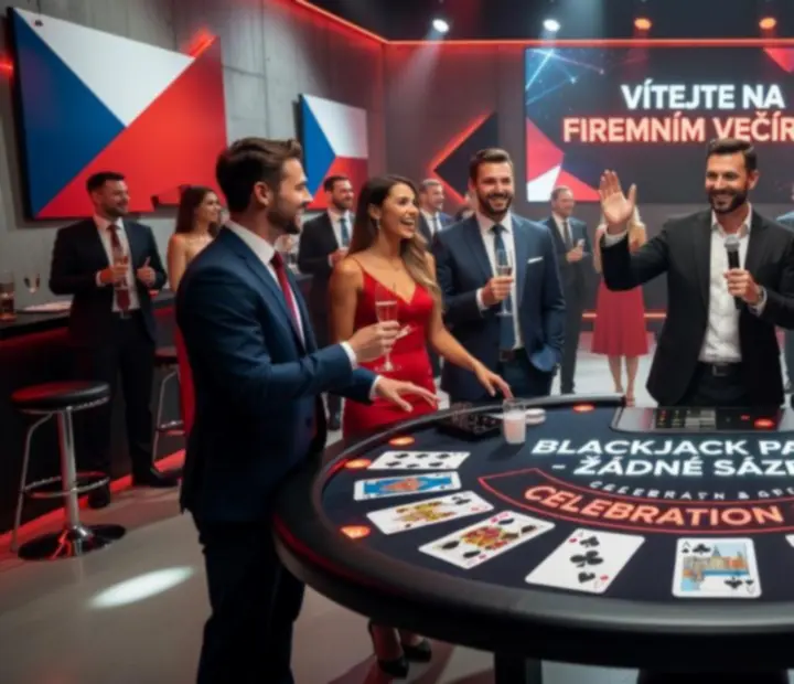 Atmosféra blackjack večera s hosty a moderátorem