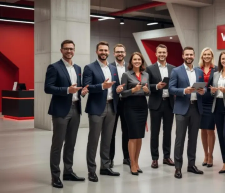 Tým profesionálních moderátorů a hostitelů připravený na firemní event